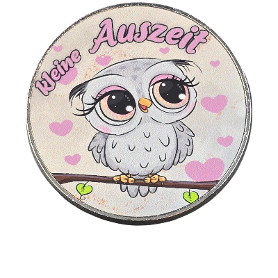 Magnet Eule kleine Auszeit rund Metall