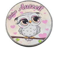 Magnet Eule kleine Auszeit rund Metall