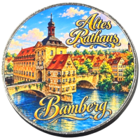 Magnet Rathaus m&auml;rchenhaft Bamberg rund Metall