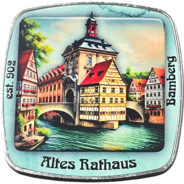 Magnet Rathaus Bamberg gezeichnet eckig Metall