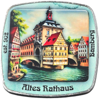 Magnet Rathaus Bamberg gezeichnet eckig Metall