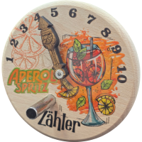 Holzdeckel Aperol Z&auml;hler bunt mit Strohhalm